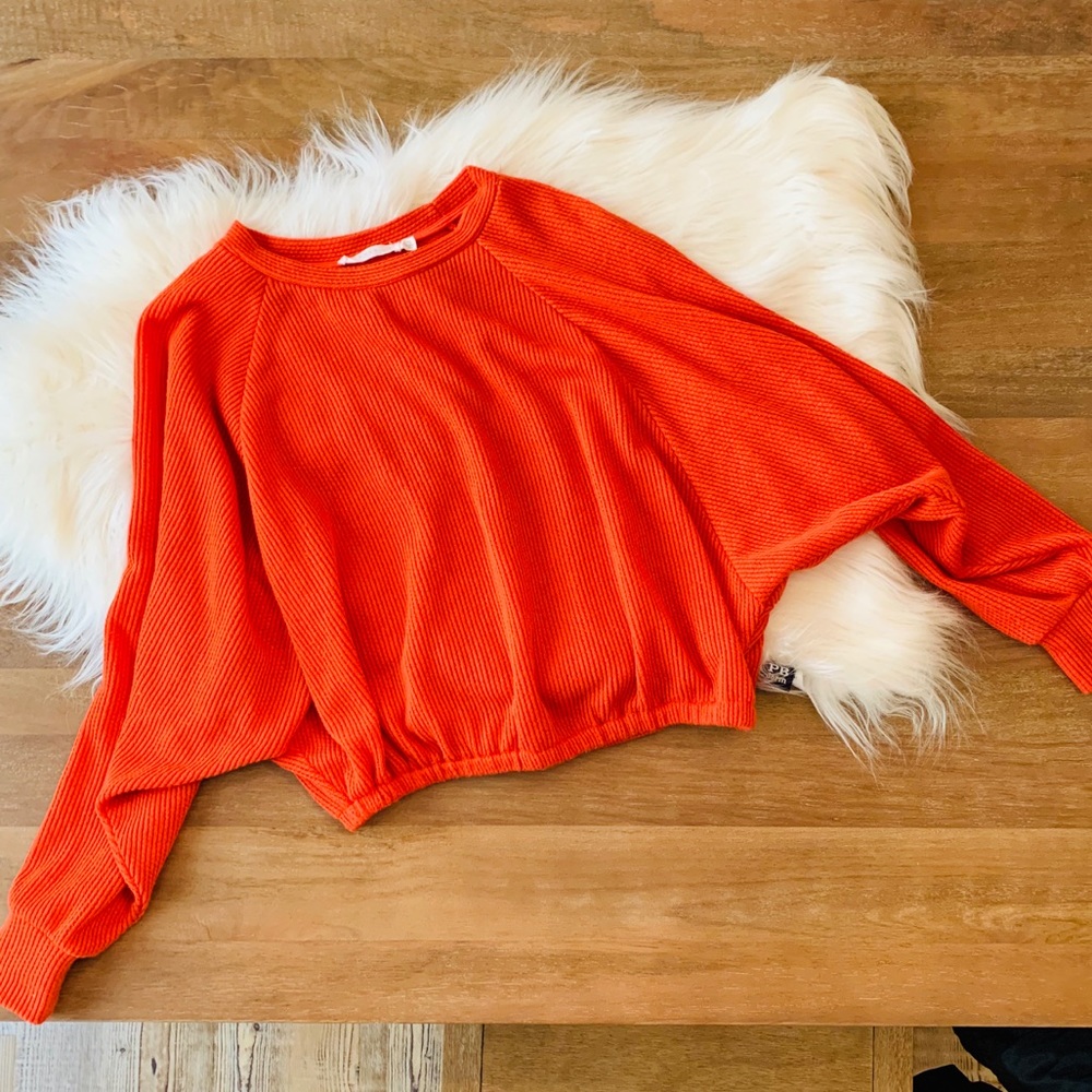 Lush Red/Orange Balloon Sleeve Sweater